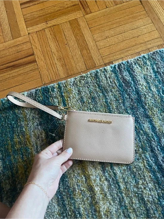 Michael Kors Nude/Tan Leather Wristlet with Gold Logo