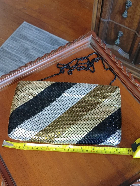 Metallic Stripe Evening Clutch - Black, Gold & Silver