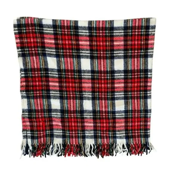 Rec-Robe Bonnie Plaid Energy Saver Red Plaid Throw Blanket with Fringe Vintage