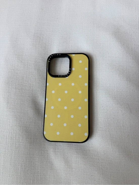 Casetify Yellow and White Polka Dot Phone Case iphone 14 pro max