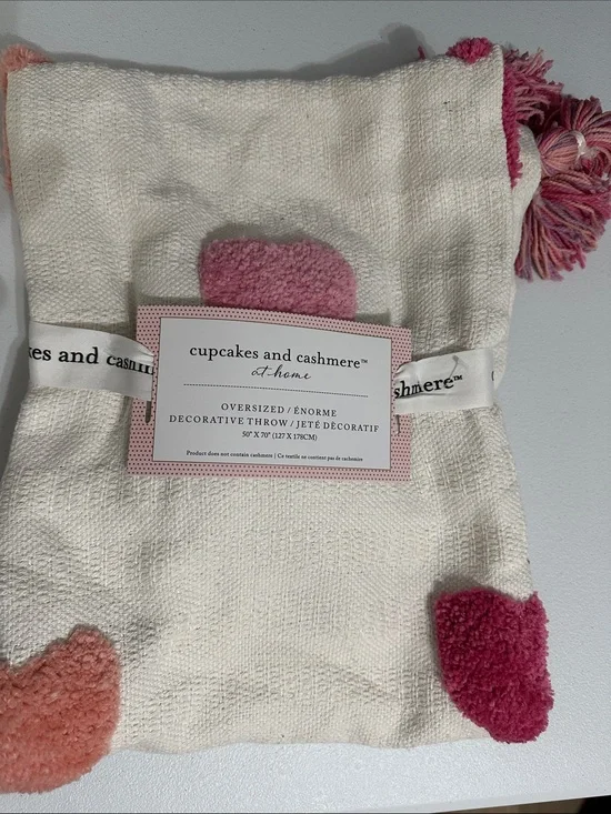 cupcakes & cashmere Cream Throw with Pink and Coral Heart Accents