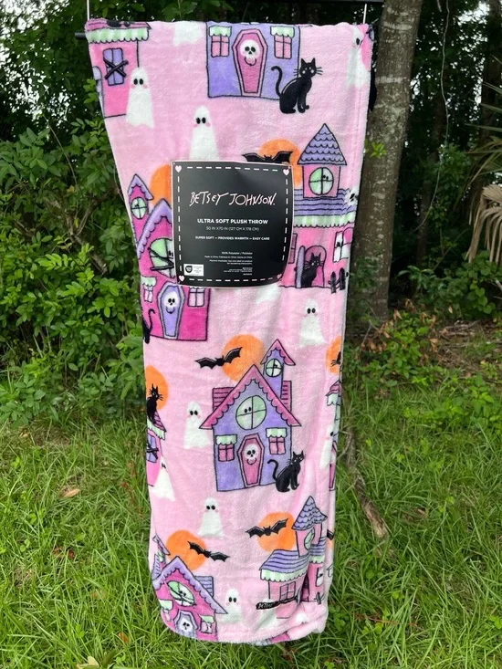 Betsey Johnson Halloween 2026 Haunted House Cat Bat Ghost Throw Blanket NEW