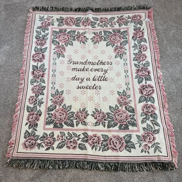 Vintage‎ Woven Cotton Grandmother Floral Rose Tapestry Throw Blanket 50x60 Spain
