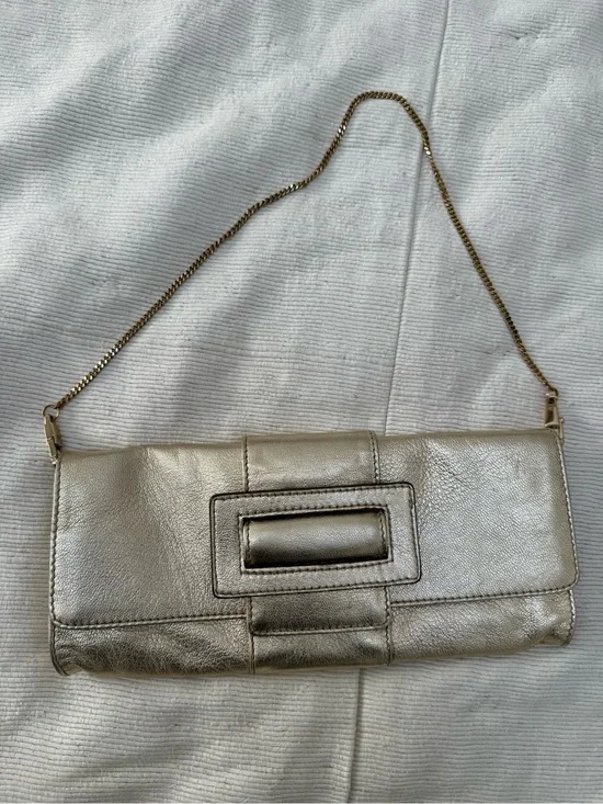 Max Mara Made in Italy Vintage Metallic Gold Chain-Strap Clutch