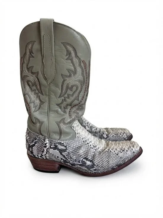J.B. Dillon Men's Western Cowboy Boots Size 10.5 EE Python Green Leather Rare