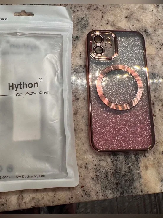 iPhone 12 Rose Gold Glitter Magnetic Ring Phone Case