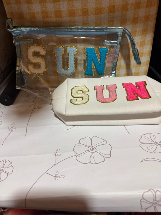 Source Unknown Clear and White 'SUN' Cosmetic Pouch Set with Multicolor Letters