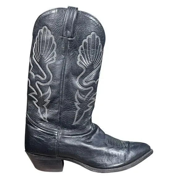 Vintage J. Chisholm Drover Black Leather Western Cowboy Boots Size 13 EE