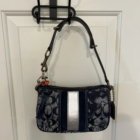 Vintage Y2k Coach Signature Sufflette Denim Handbag Multicolor Blue Mini Bag