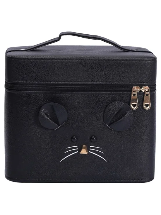 Mouse Face Makeup Box, Large Capacity, Cosmetic Case with Mirror