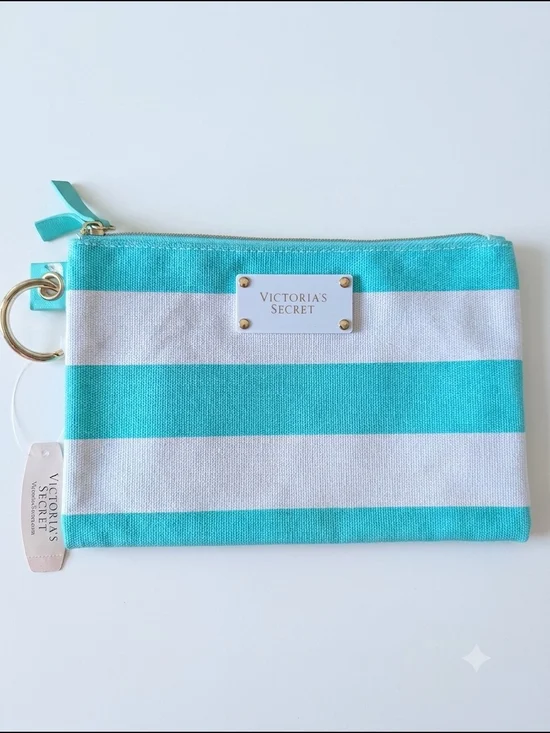 Victoria's Secret Turquoise & White Stripe Cosmetic Case NWT
