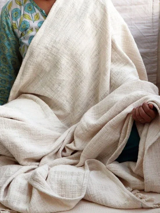 Premium Indian Handwoven Organic Cotton Blanket for Yoga & Meditation 84 x 54 In