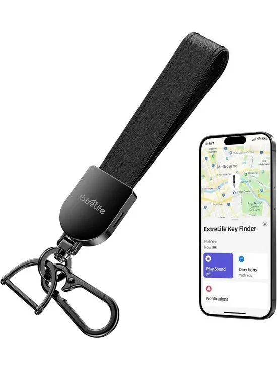 Leather Keychain with GPS Tracker, Compatible with Apple Find My - Smart Locator