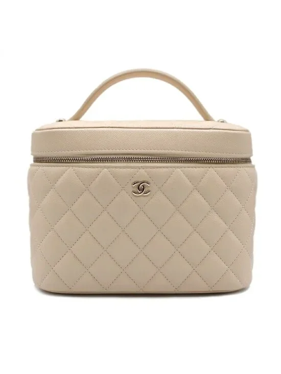 Chanel Vanity Beige Gold Caviar Leather CC Logo Makeup Pouch
