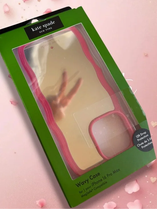 Kate Spade iPhone 16 Pro Max Wavy Case MagSafe Mirror Pink NIB Mag Case