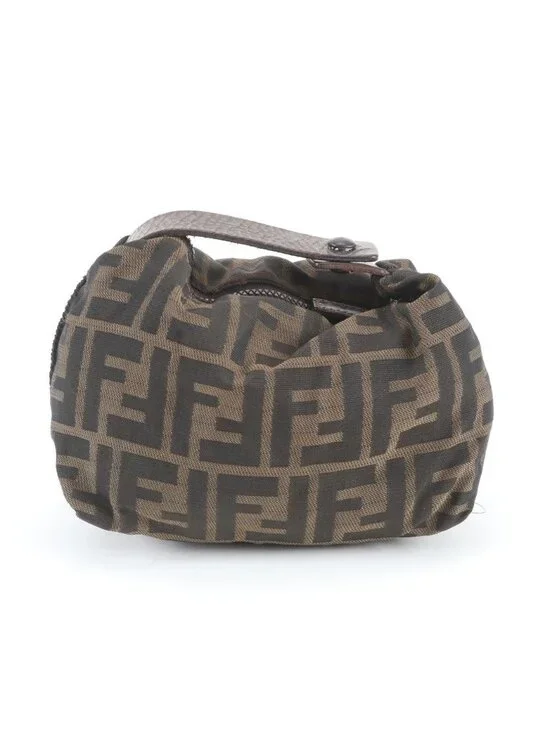 Fendi Zucca Pouch Leather Canvas Handbag