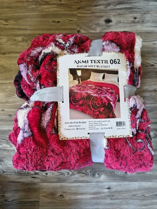 Akmi Textile King Size Rafah Soft Blanket Red Pink Floral