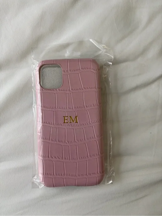 Pink iphone case with gold monogram