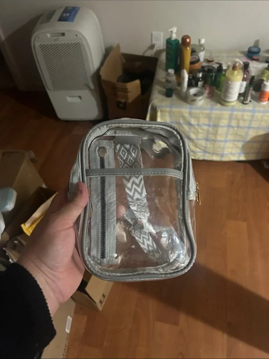 Clear Silver Travel Pouch with Chevron Strap