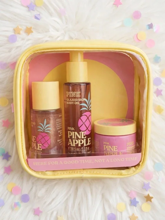 PINK Victoria's Secret Pineapple Body Oil & Butter Set - Pink and Yellow