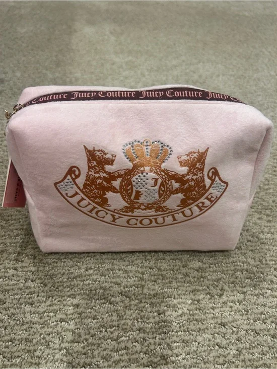 Juicy Couture Light Pink Velvet Cosmetic Pouch with Gold Crest