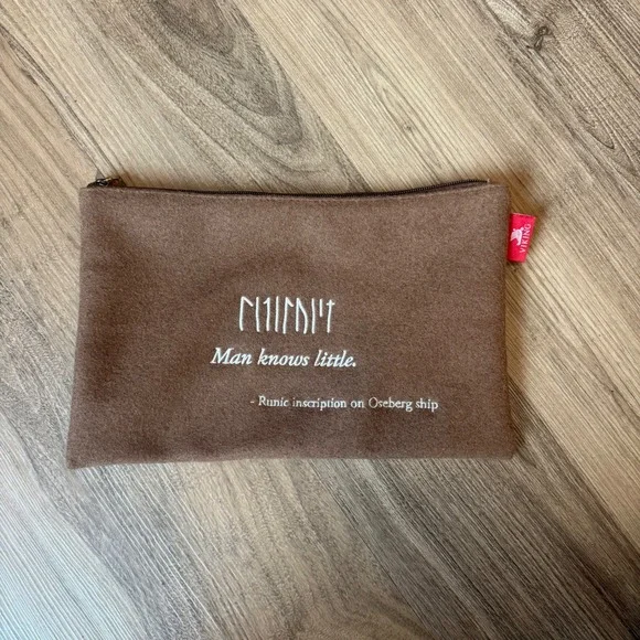 Viking River Cruises Runic Oseberg Ship Brown Felt Zippered Pouch Clutch Bag