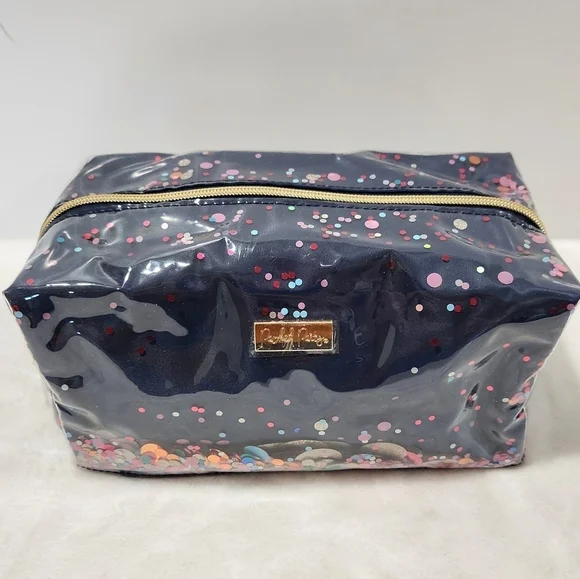 Packed Party Confetti Navy Blue Everyday Essentials Vanity Cosmetic Bag NWOT