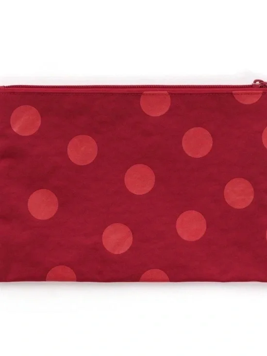 Baggu Red Polka Dot Lightweight Nylon Toiletry Makeup Large Flat Zip Pouch