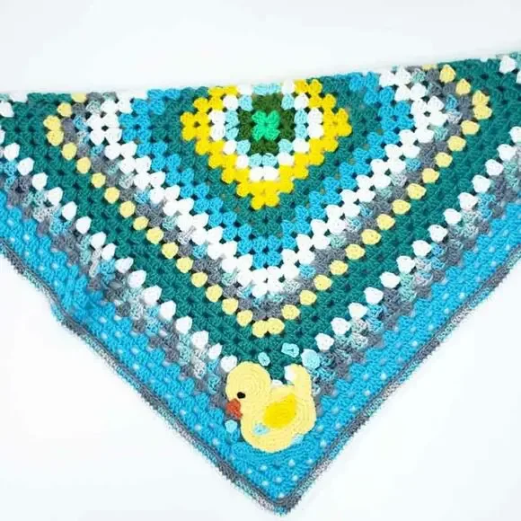 Handmade Crochet Baby Blanket Rubber Duckie Blue