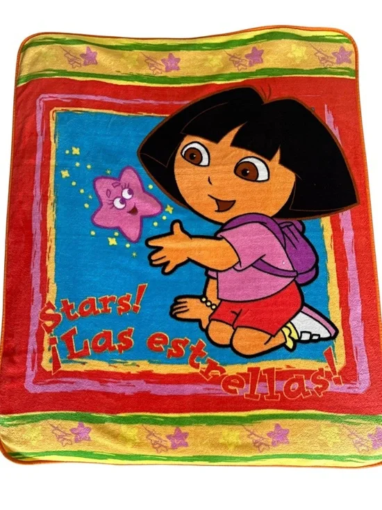 Nick Jr. Dora the Explorer Y2K 2000’s Vintage Orange Stars Plush Blanket