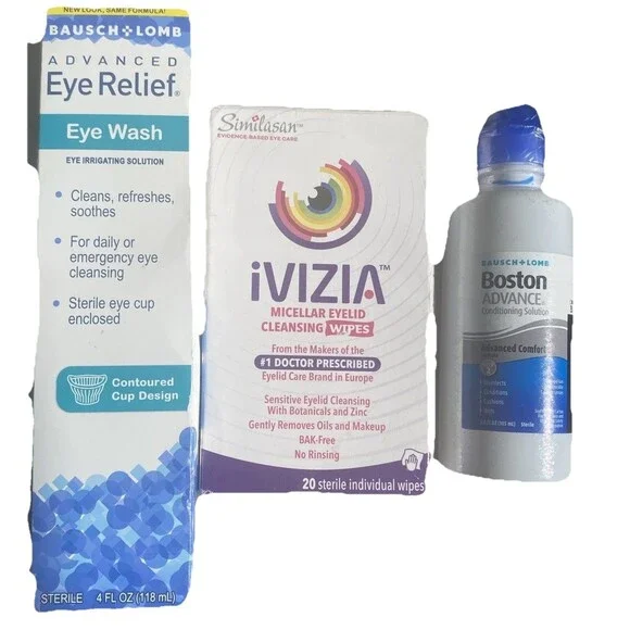 Bausch Lomb Advanced Eye Relief Wash 4 oz IVIZIA Micellar Eye Cleansing Wipes