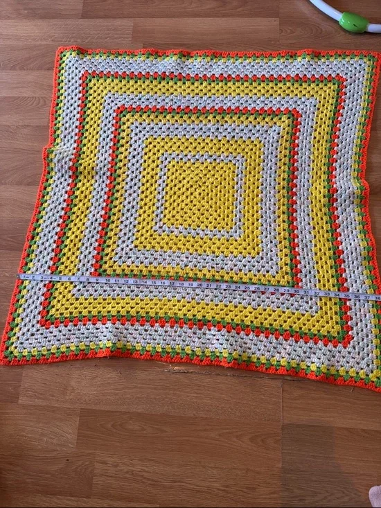 Vintage Hand-knit made Granny Square Afghan 70s Retro lapghan 38X38 grannycore
