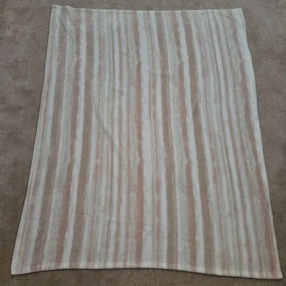 DKNY Pink White Tan Striped Blanket Throw Soft Fleece 50x60