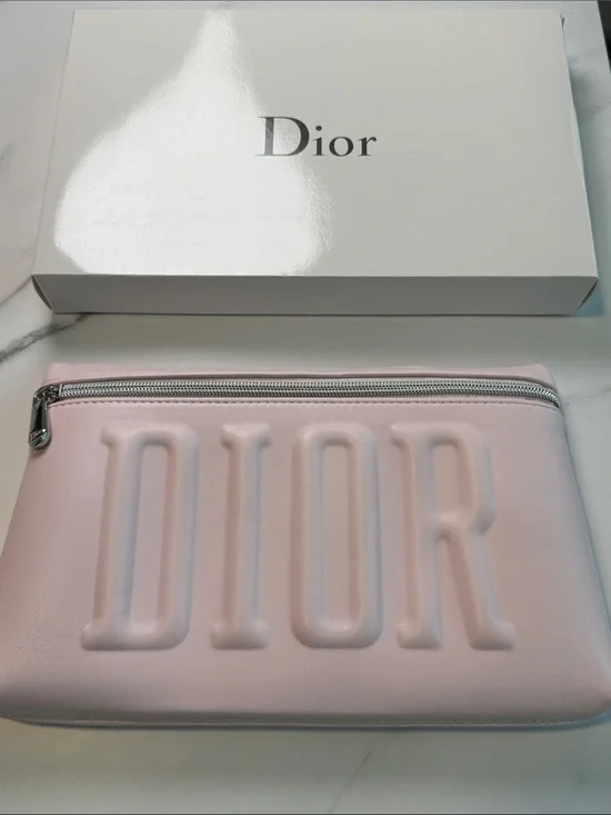 Dior Light Pink Embossed Logo Cosmetic Pouch