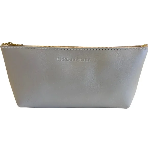 Portland Leather Goods‎ Gray Utility Bag Full Grain Leather Cosmetic Pouch NWT