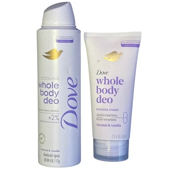 NEW Dove Whole Body Deo‎ Coconut Vanilla Deodorant Spray & Cream Set