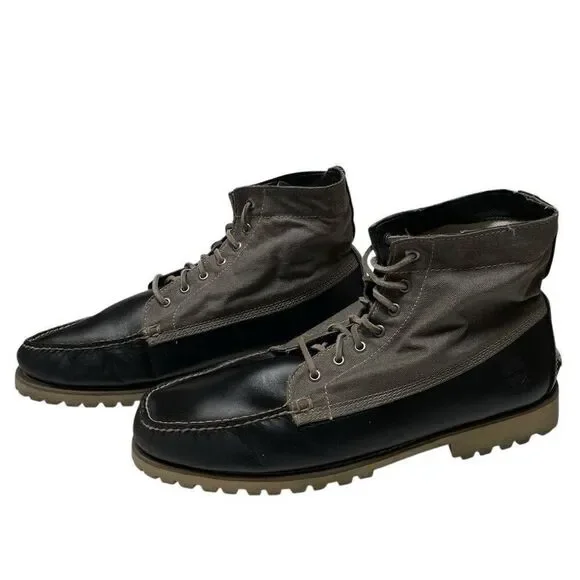 Timberland Authentic Chukka Mens 13‎ Lace-Up Boots Canvas Black Leather High Top