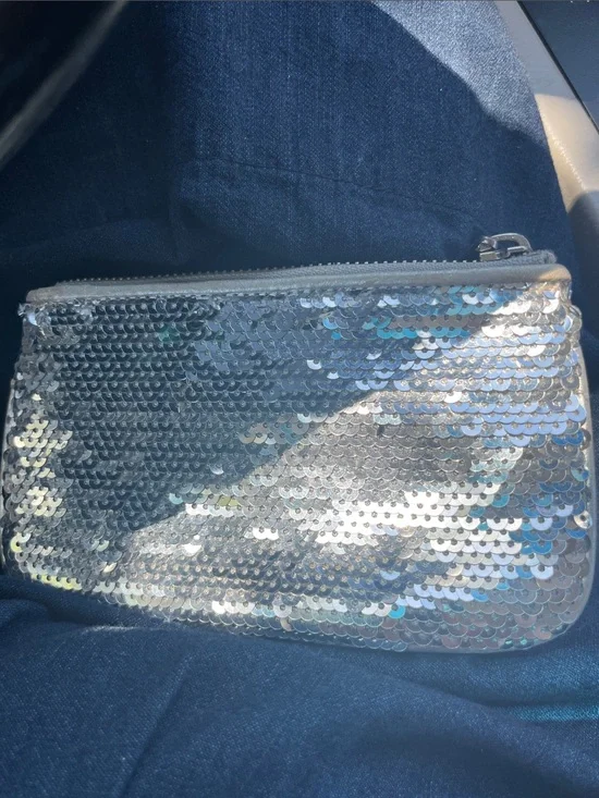 Michael Kors Iridescent Silver Sequin Cosmetic Pouch