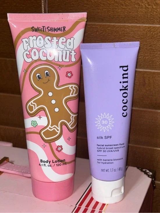 Sweet Shimmer Frosted Coconut Body Lotion & Cocokind Sunscreen SPF 38