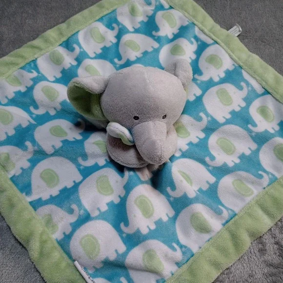 CARTERS Lovey Elephant Plush Green Blue Security Blanket‎ Baby Soft Plush 13x13