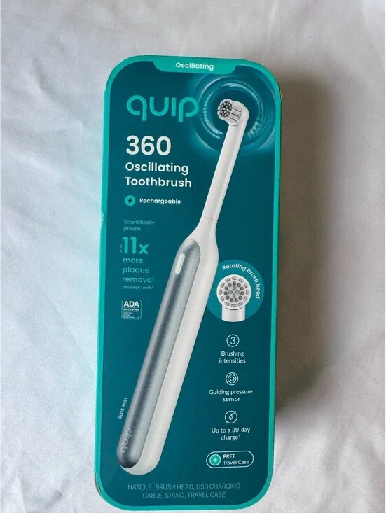 Quip 360 Oscillating Toothbrush Rechargeable w/ Traveling Case-White/Silver!