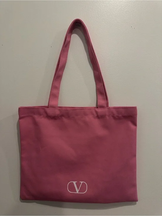 Valentino Pink Canvas Tote with V Logo