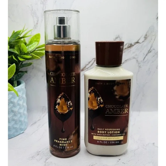 Bath & Body Works CHOCOLATE AMBER Body Mist & Lotion 2PC Set