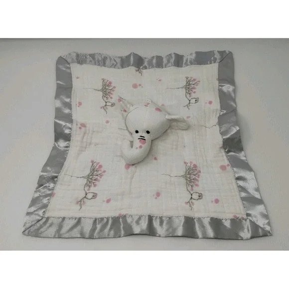 Aden Anais Elephant Owl Lovey Security Blanket Gray Satin Edges‎ SEE DESCRIPTION
