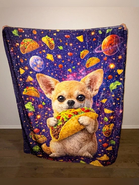 NEW 50x60 Velveteen Chihuahua Taco Galaxy Throw Blanket Plush Soft Cozy Dog
