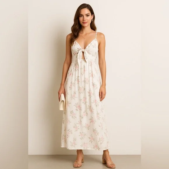 AZ Floral Tie-Front Maxi Dress Size L/XL NWOT
