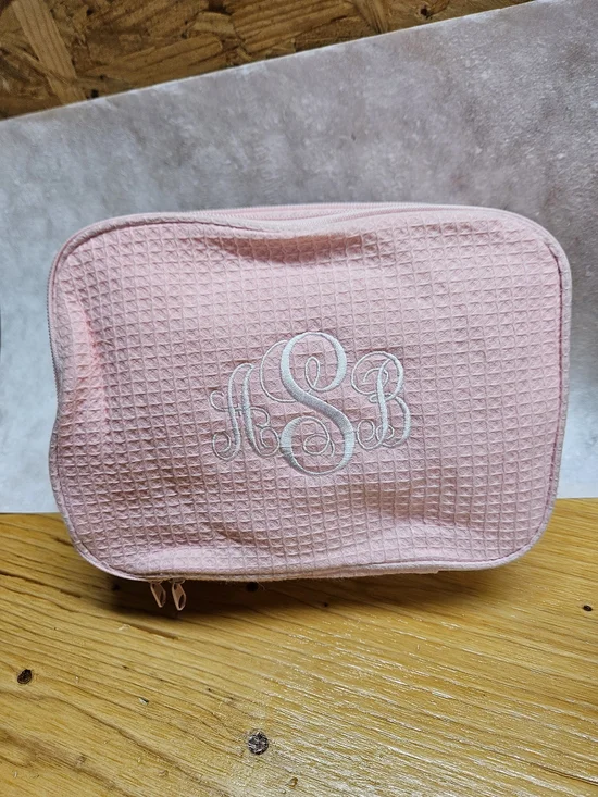 Personalized Pink Waffle Cosmetic Bag with Monogram