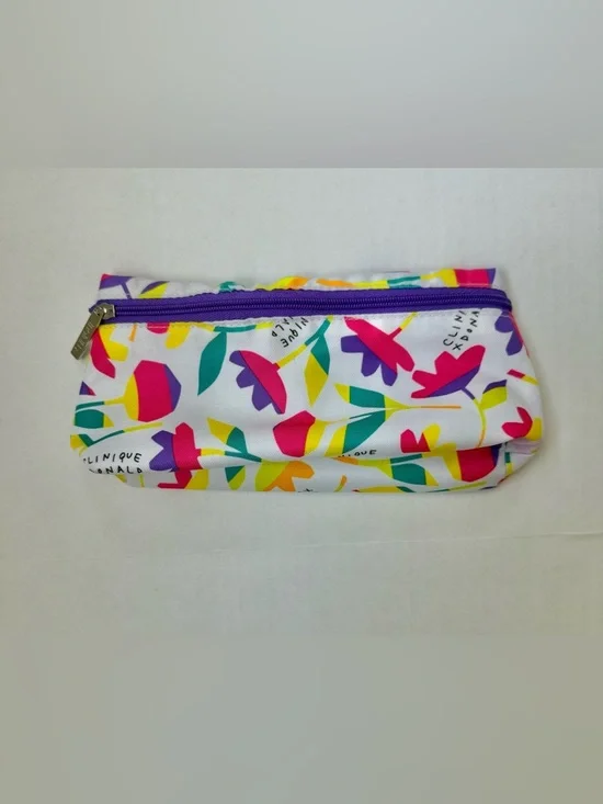 Clinique x Donald Collaboration Abstract Floral Cosmetic Bag White Purple