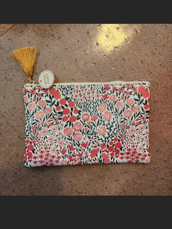Floral Zip Cosmetic Pouch - Pink & Red