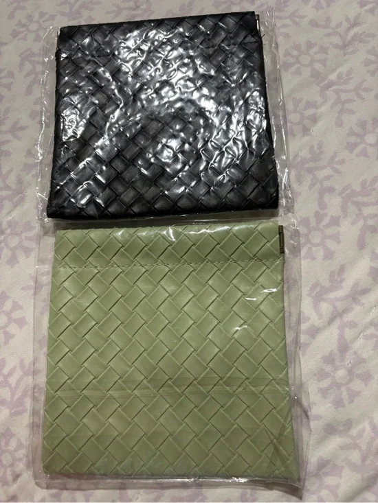 Woven Cosmetic Pouch Set – Black & Sage